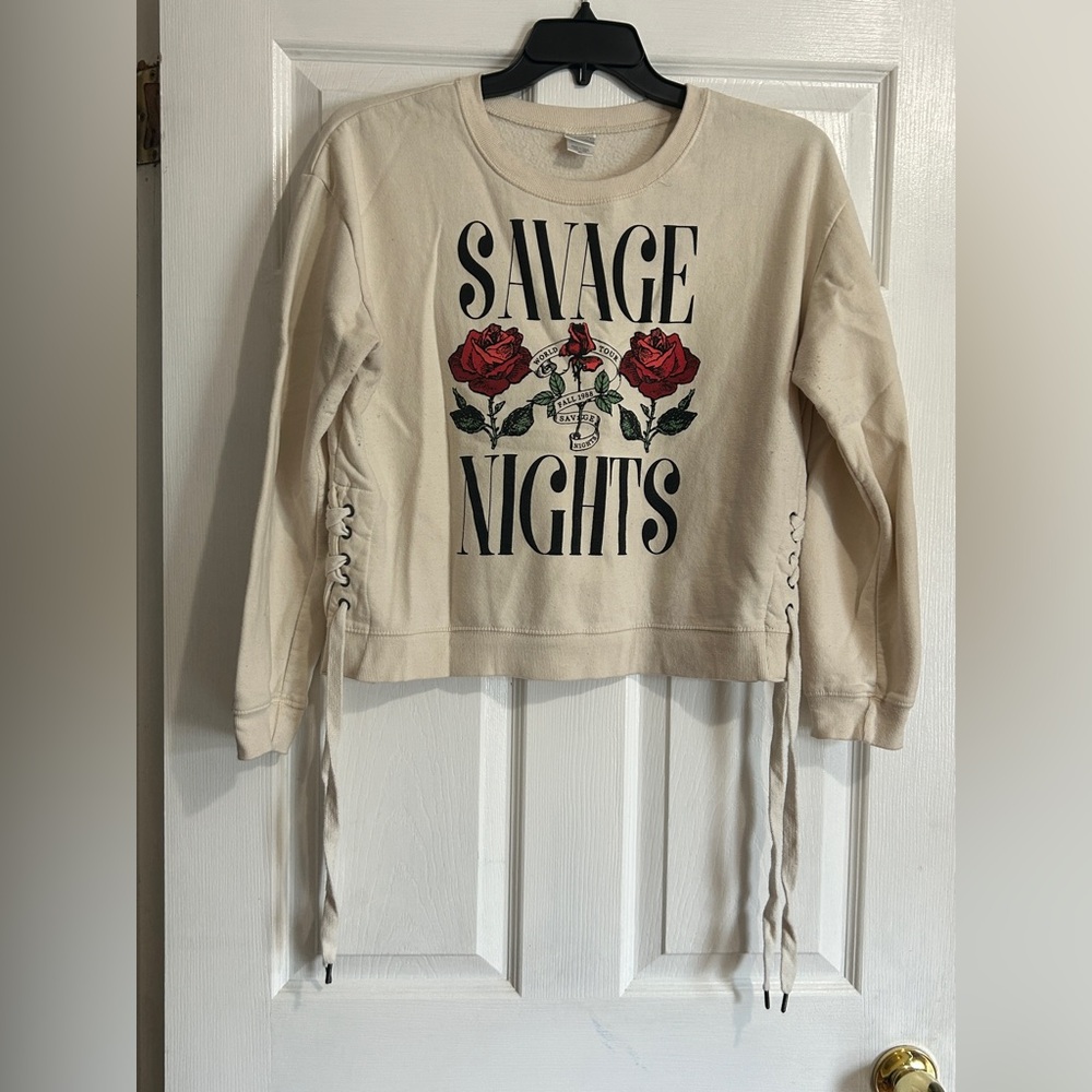 Freeze Cream Lace-Up Sweatshirt with Red Rose Graphic